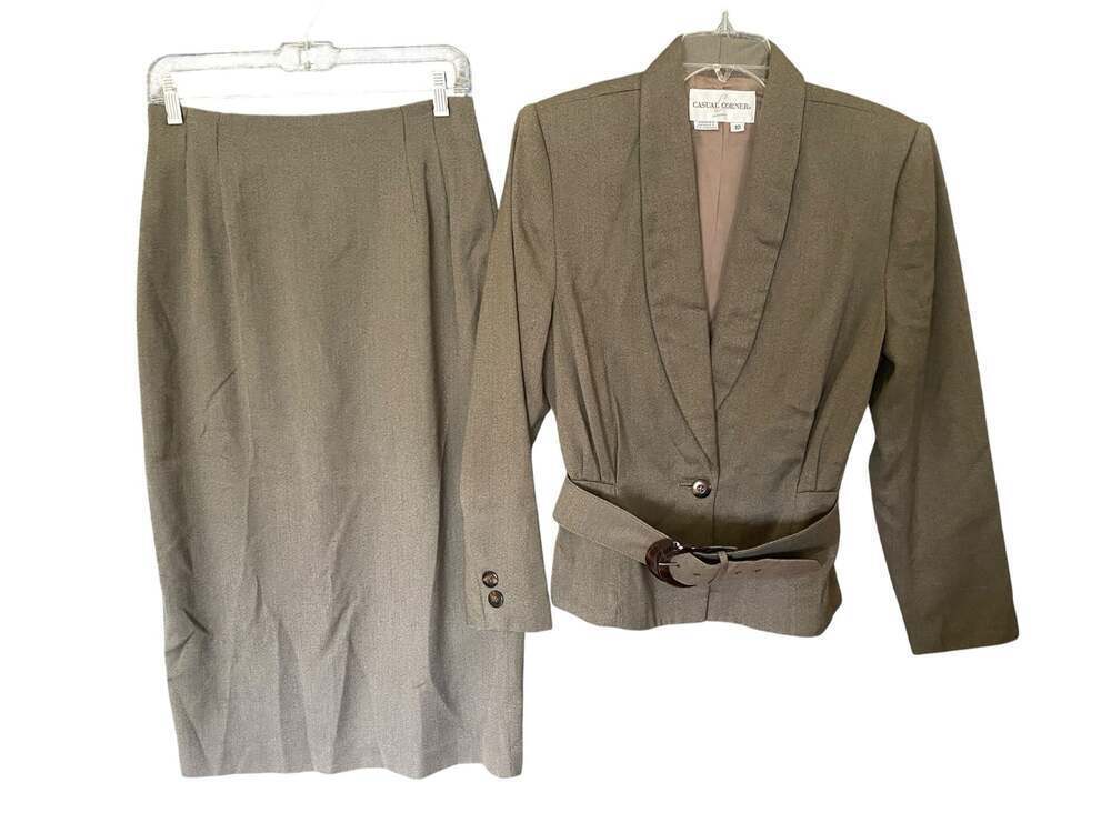 Andrew Fezza Lambswool & Cashmere Belted Skirt Suit Size 10